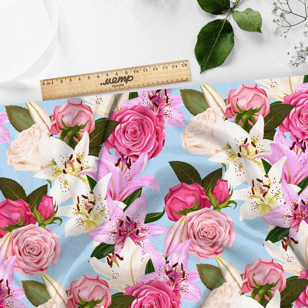 Ткань муслин голубые цветы счастья