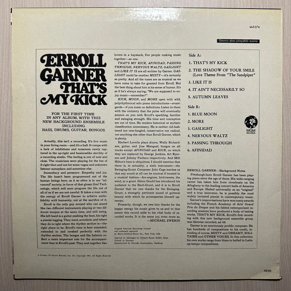 Erroll Garner - That's My Kick (Норвегия 1967г.)