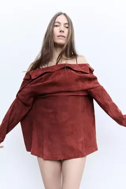 ZARA БЛЕЙЗЕР ИЗ 100% ЗАМШИ — LIMITED EDITION, ZW COLLECTION, ТЕМНО-БОРДОВЫЙ