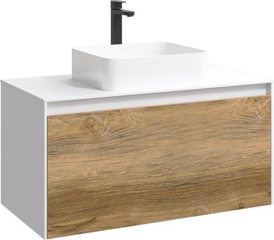 Тумба подвесная Aqwella Mobi 100 см корпус белый глянец, фасад дуб балтийский