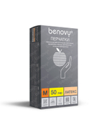 Перчатки одноразовые Benovy латексные неопудреные телесные текст. (цена за 50 пар) (х1х10уп.)