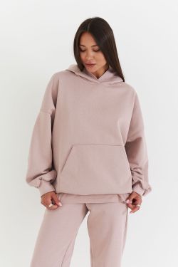 Худи свободного кроя из премиум футера цвета какао