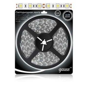 Лента Gauss LED 5050/60-SMD 14.4W 12V DC холодный белый IP66 (блистер 5м) 311000314