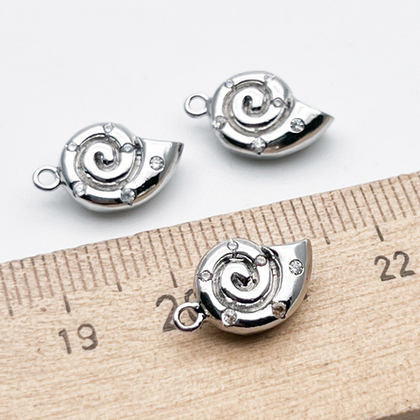 Подвеска Ракушка, цвет серебро (родий), фианиты, размер 14*9 мм, цена за 1 шт