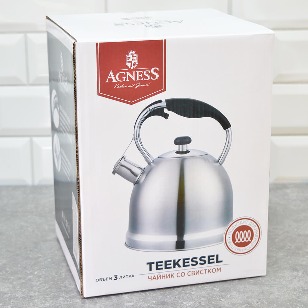 Чайник 3л со свистком, индукция, цвет стальной