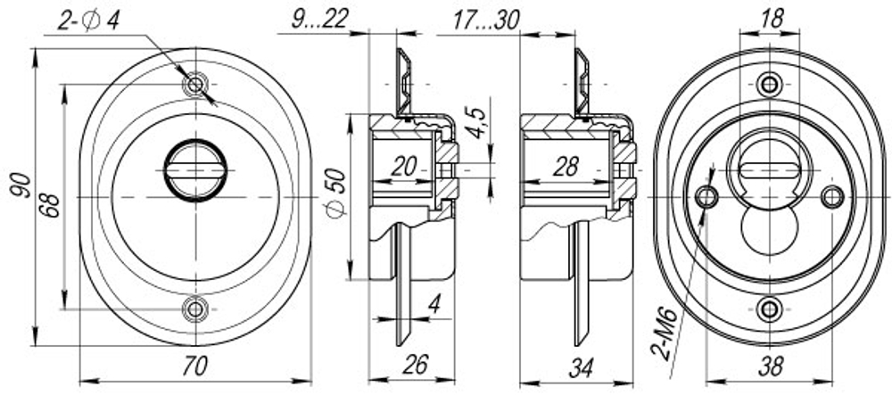 Броненакладка на ЦМ/сквозн. крепл. (от вырывания, 25 мм) ET/ATC-Protector 2-25CP-8 Хром box