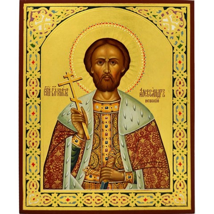 Александр Невский Святой князь. Рукописная икона на сусальном золоте.