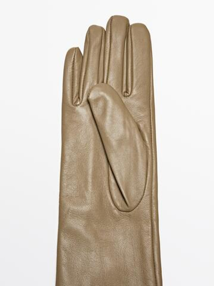 Massimo Dutti Длинные перчатки из кожи наппа - Limited Edition, бежевый