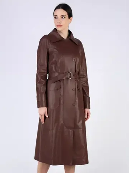 Кожаный тренч длинный с поясом плащ