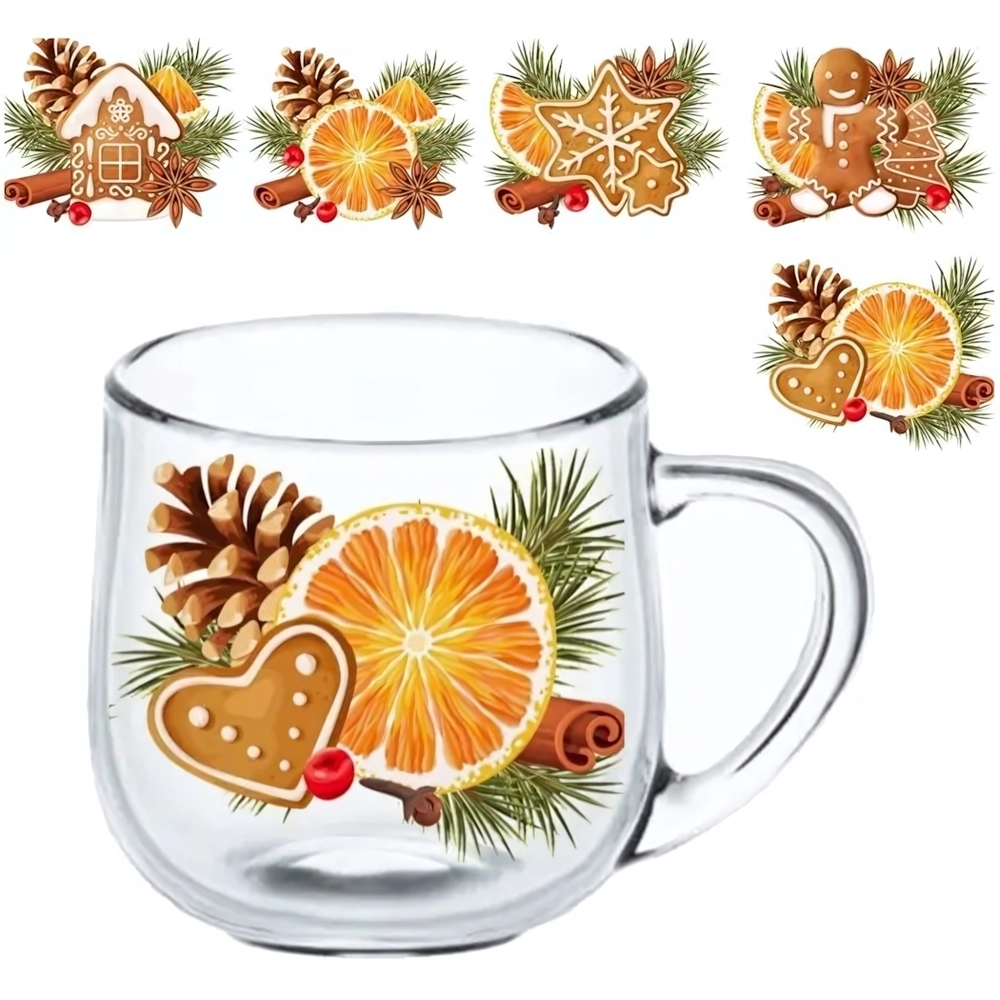 Кружка стеклянная 300мл «Со вкусом праздника» 5 видов D2022/18