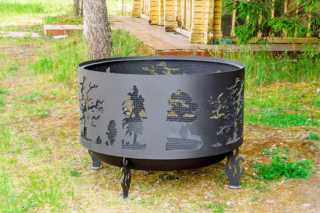Костровая чаша Fire-House Деревья Премиум (с сеткой и зольником), 100 см