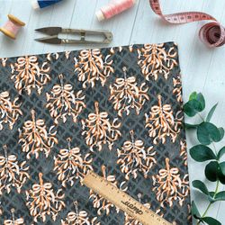 Ткань муслин медные банты на вьющихся ветвях