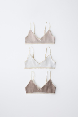 ZARA НАБОР ИЗ ТРЕХ ТОПОВ В РУБЧИК, РЫЖЕВАТО-КОРИЧНЕВЫЙ