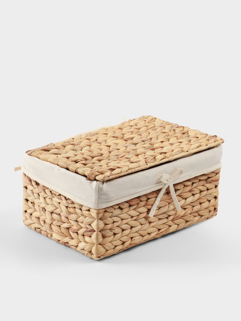 Корзинка прямоугольная с крышкой и тканевым подкладом, 33х22х14 см, водный гиацинт