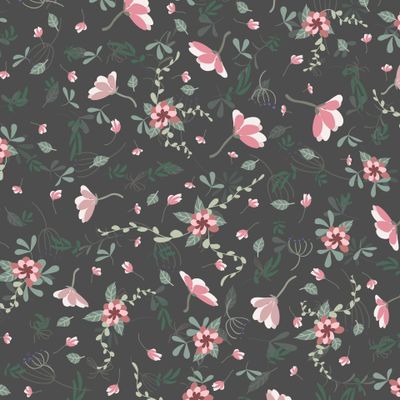 pattern with leaves and roses flowers 03112021 dark grey