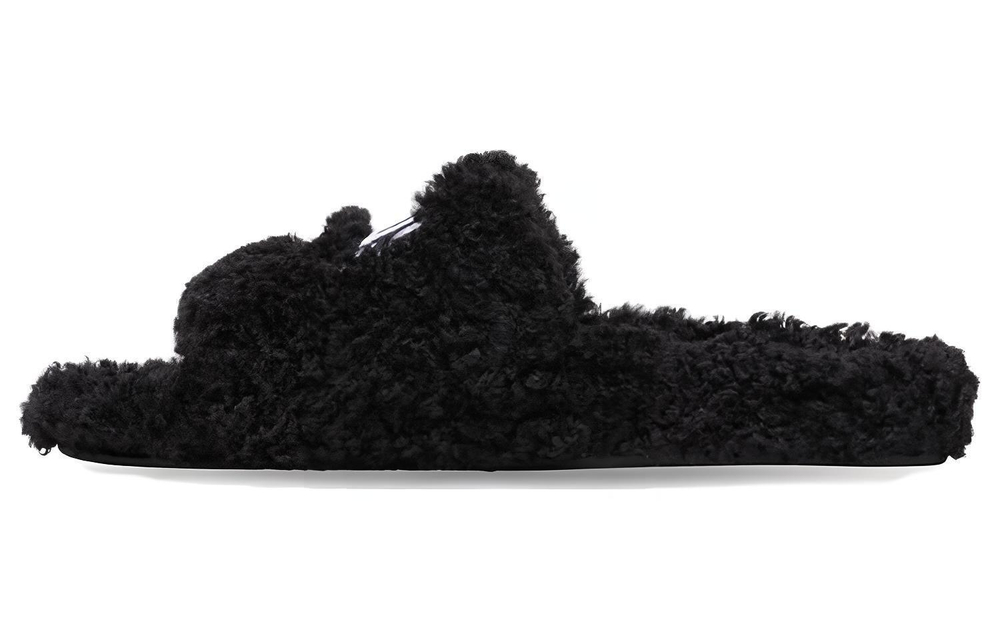 Balenciaga Balenciaga Furry sheepskin and wool one-piece trend comfortable set to wear fashion sandals women's black and white