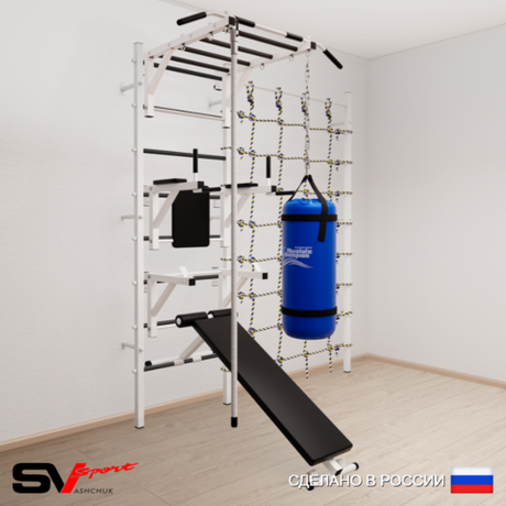 Шведская стенка Sv Sport усиленная 66030 (Турник рукоход/Брусья/Стойка/Скамья/Канат/Цепь/Мешок 30кг/Канатный лаз)