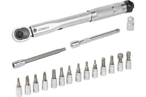 Динамометрический ключ 1/4" 5-25 Нм длина ключа 265 мм в кейсе с удлинителем адаптером и битами AIRLINE ATBN014