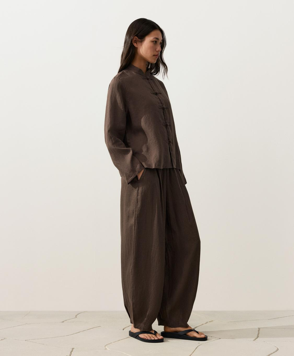 Oysho Брюки-баллоны из 100% льна, темно-коричневый
