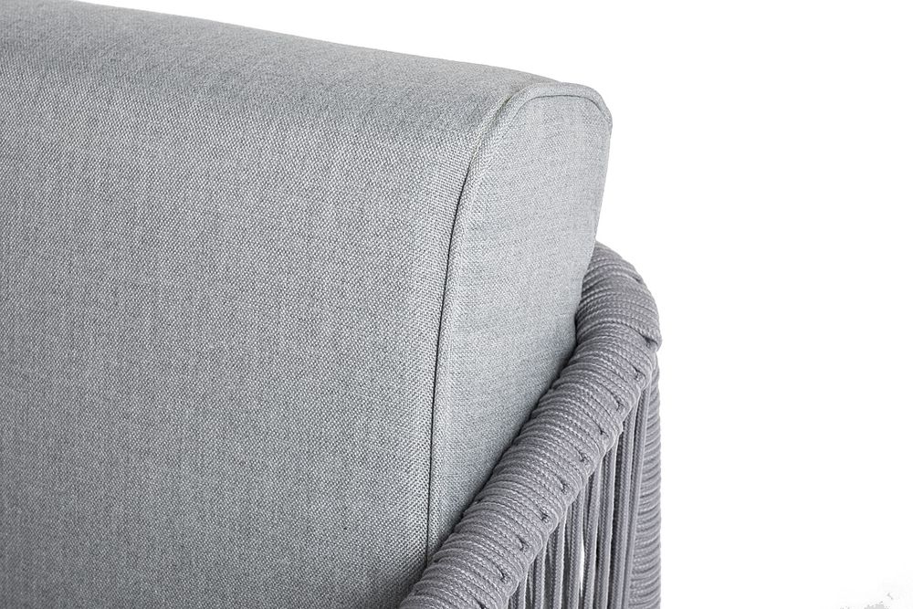 "Канны" левый модуль плетеный из роупа, каркас алюминий белый шагрень, роуп светло-серый круглый, ткань светло-серая