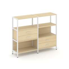 Shelf System Двухсекционный стеллаж трехярусный с ящиками SN.STM-323 Акация Лорка/Металл Белый 1590*