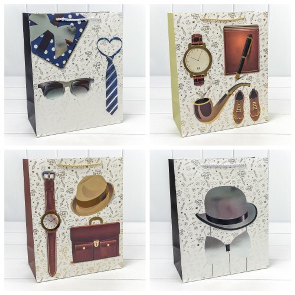 Пакет подарочный 26х32х10см Фигуры и узоры "Мужской" с тиснением (Микс)