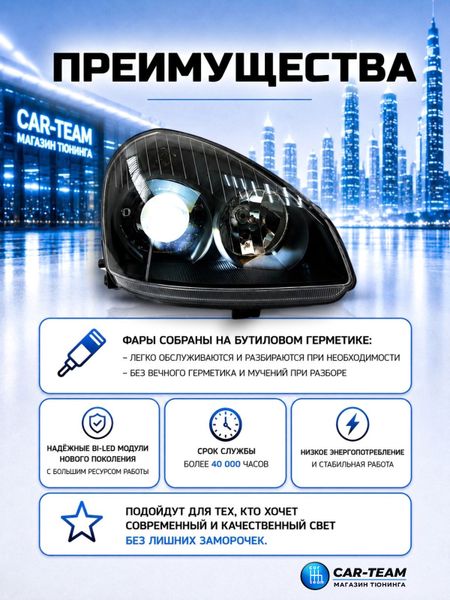 Фары на Лада Приора 2 (21704, 21724) передние с Bi LED модулями 2.5 дюйма, черная маска (под ключ)