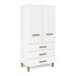 Шкаф 89х56х183, Чек, распашной для одежды, в детскую, спальню, прихожую, с дубовыми ручками и ножками, двухдверный, массив сосны, белый, Dipriz