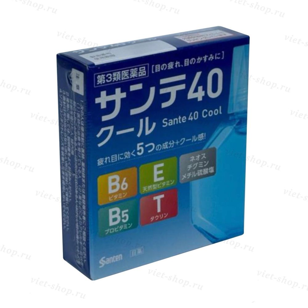 Японские капли для глаз с витамином E, B6 и таурином и ментолом Sante 40 Cool, 12 мл.