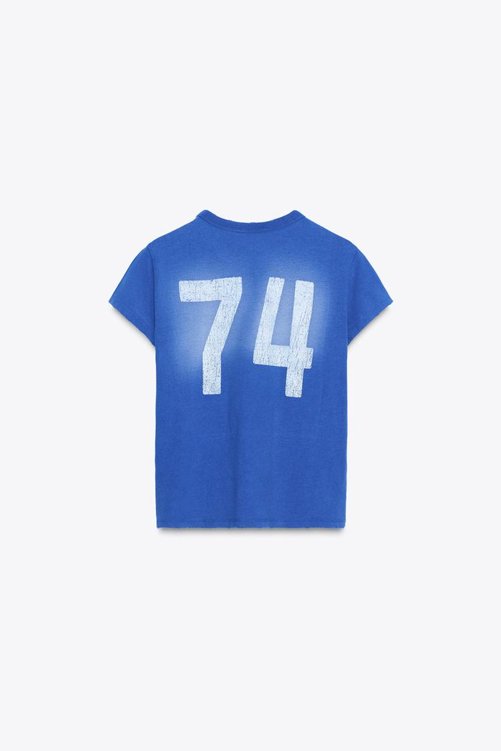 ZARA ФУТБОЛКА С ЭФФЕКТОМ ПОТЕРТОСТИ И НАДПИСЬЮ, СИНИЙ