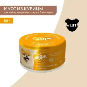 Влажный дополнительный корм Мнямс На каждый день для собак и щенков старше 6 месяцев, мусс из курицы с печенью
