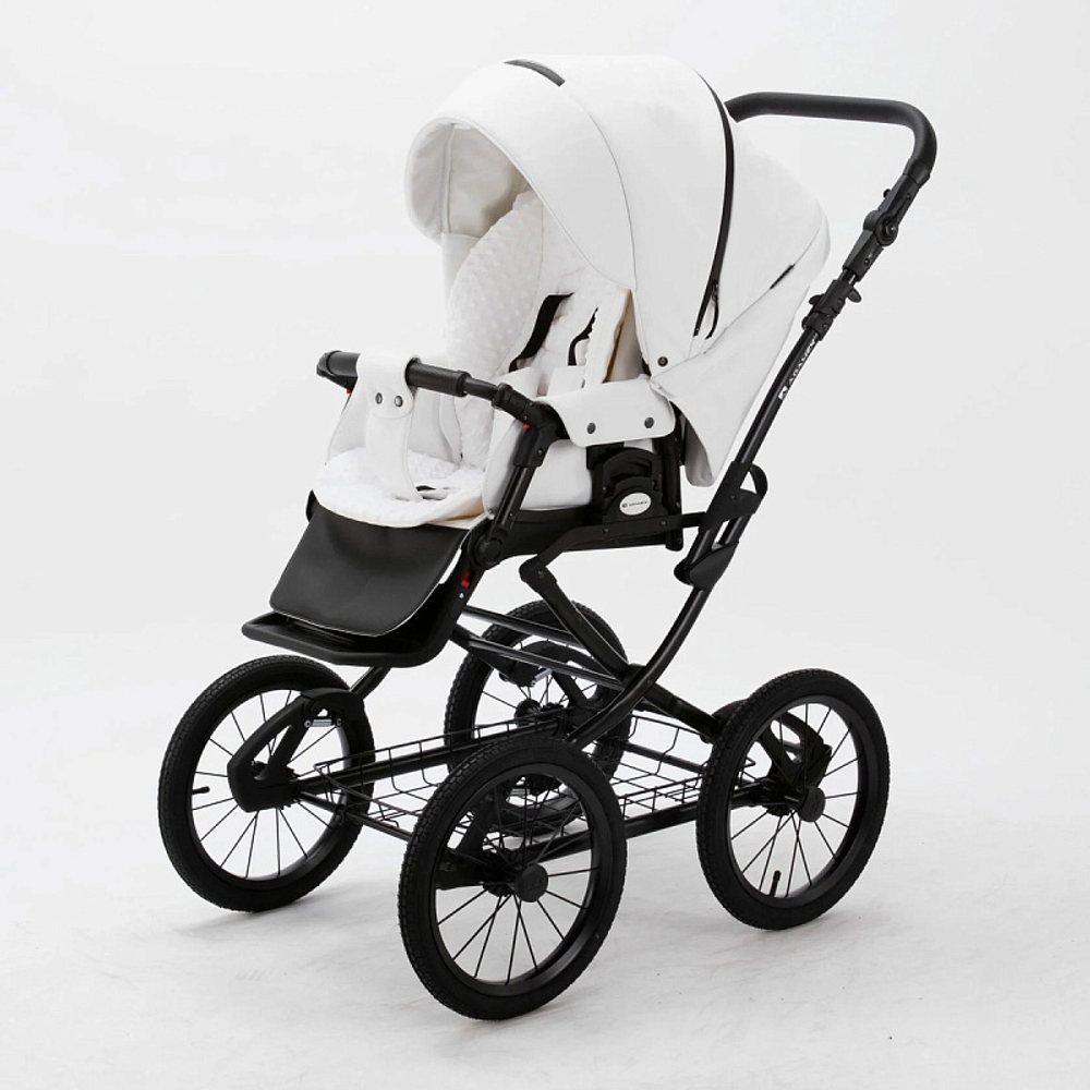 Детская коляска Adamex Porto Retro Deluxe 2 в 1 PO-SA01 (Белая.кожа)