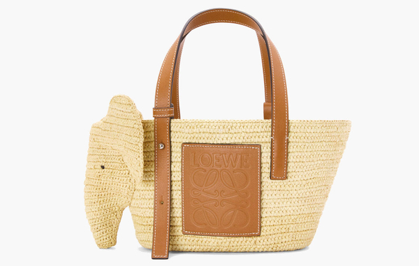 Сумка Loewe Elephant Raffia and Calfskin Leather Small Basket Bag "Natural Brown"