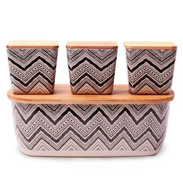 Хлебница с бамбуковой крышкой Kamille KM-1131 с 3 емкостями для сыпучих продуктов