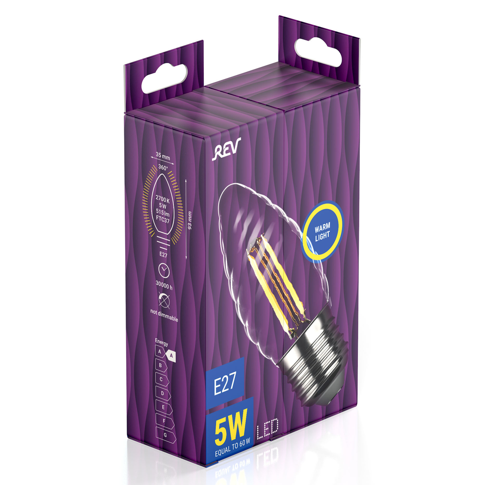 Лампа светодиодная FILAMENT свеча витая TC37 5W E27 2700K DECO Premium теплый свет