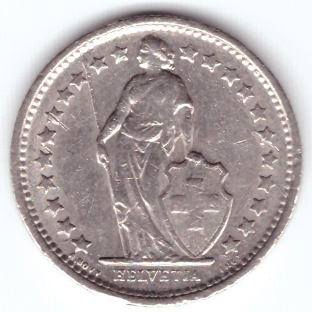 1/2 франка 1971 год. Швейцария. Медно-никель XF