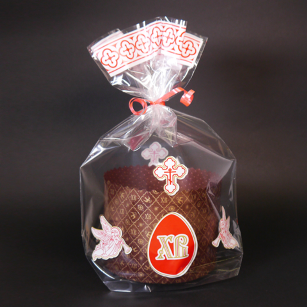 Пакет прозрачный для куличей с квадратным дном "Пасха", 24*34 см, 25 мкм , 5 шт