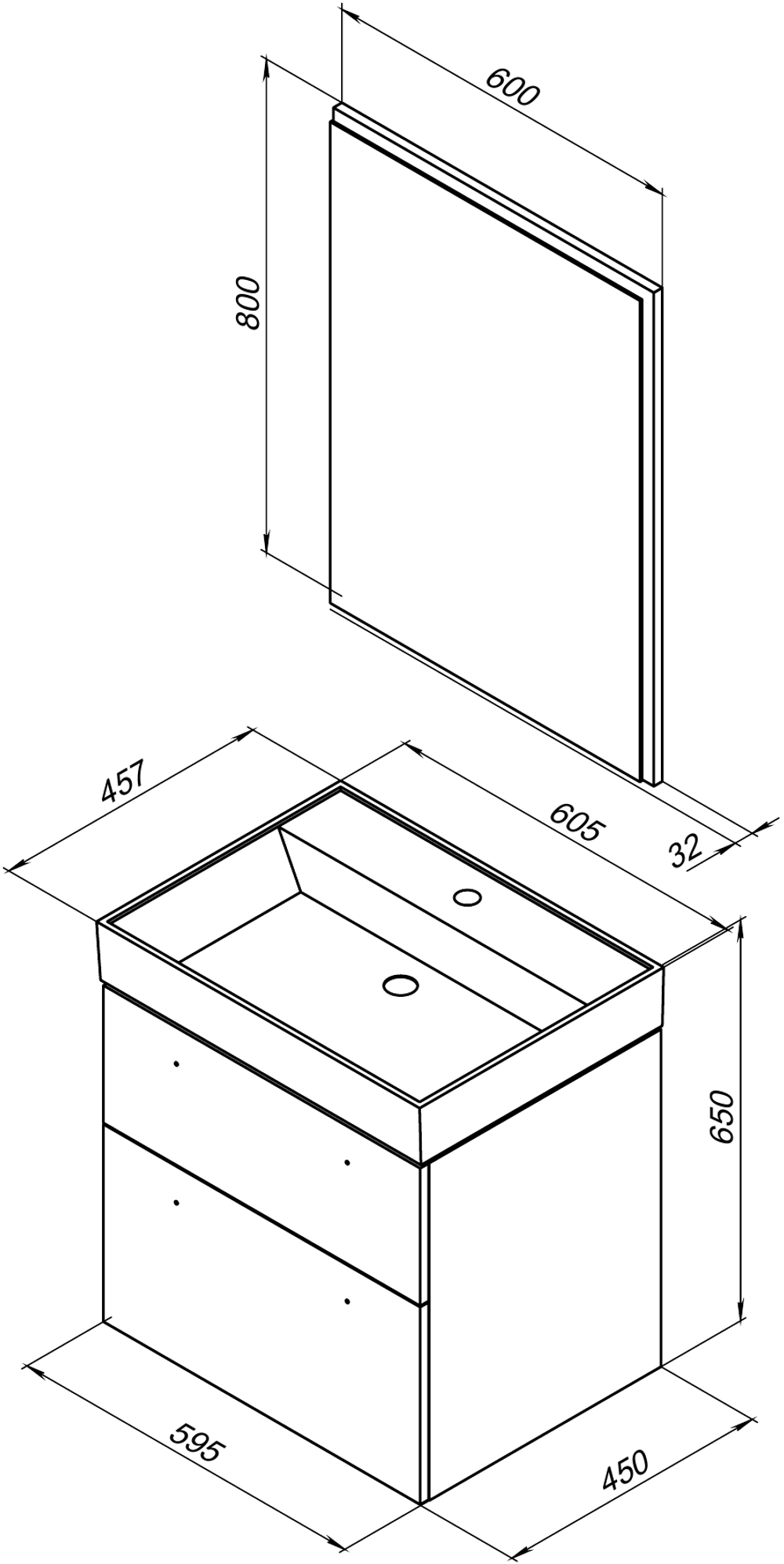 Мебель для ванной Aquanet Nova 60 дуб рошелье (2 ящика)