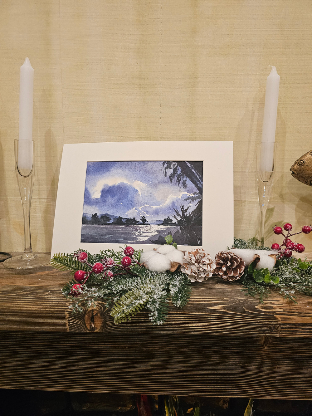 Картина авторская акварельная в паспарту 21*30 см на стену для интерьера "В окружении пальм"