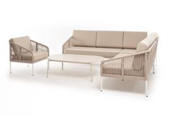"Канны" модульная угловая лаунж-зона из роупа (веревки) со столом "Диего" (молочный), цвет бежевый