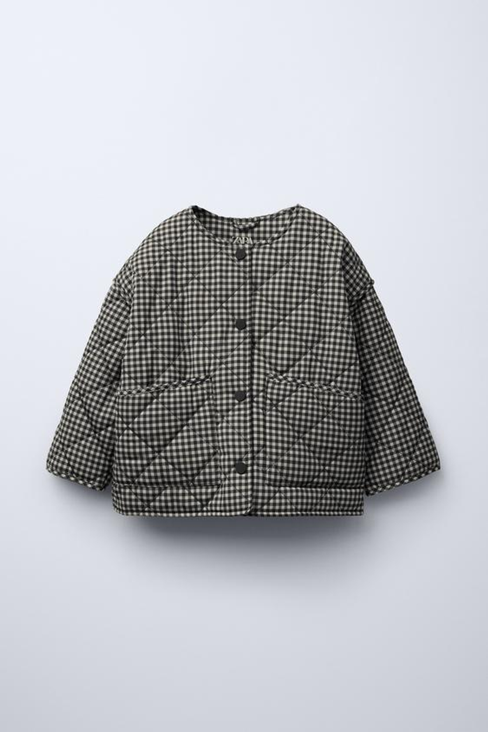 ZARA СТЕГАНАЯ КУРТКА В КЛЕТКУ ВИШИ, ЧЕРНЫЙ/ЭКРЮ