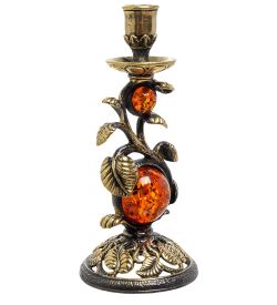 Народные промыслы AM-1781 Подсвечник «Лоза» (латунь, янтарь)