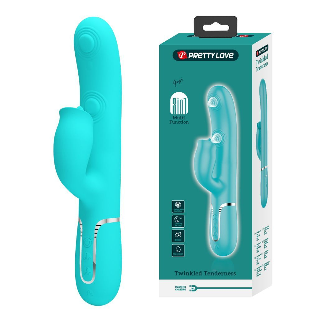 Аквамариновый вибратор-кролик с пульсацией Gigi - 22,8 см. (Цвет: аквамариновый)