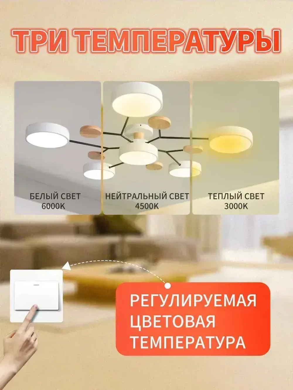 Люстра потолочная светодиодная, светильник потолочный 6 плафонов, белый, AYHOME