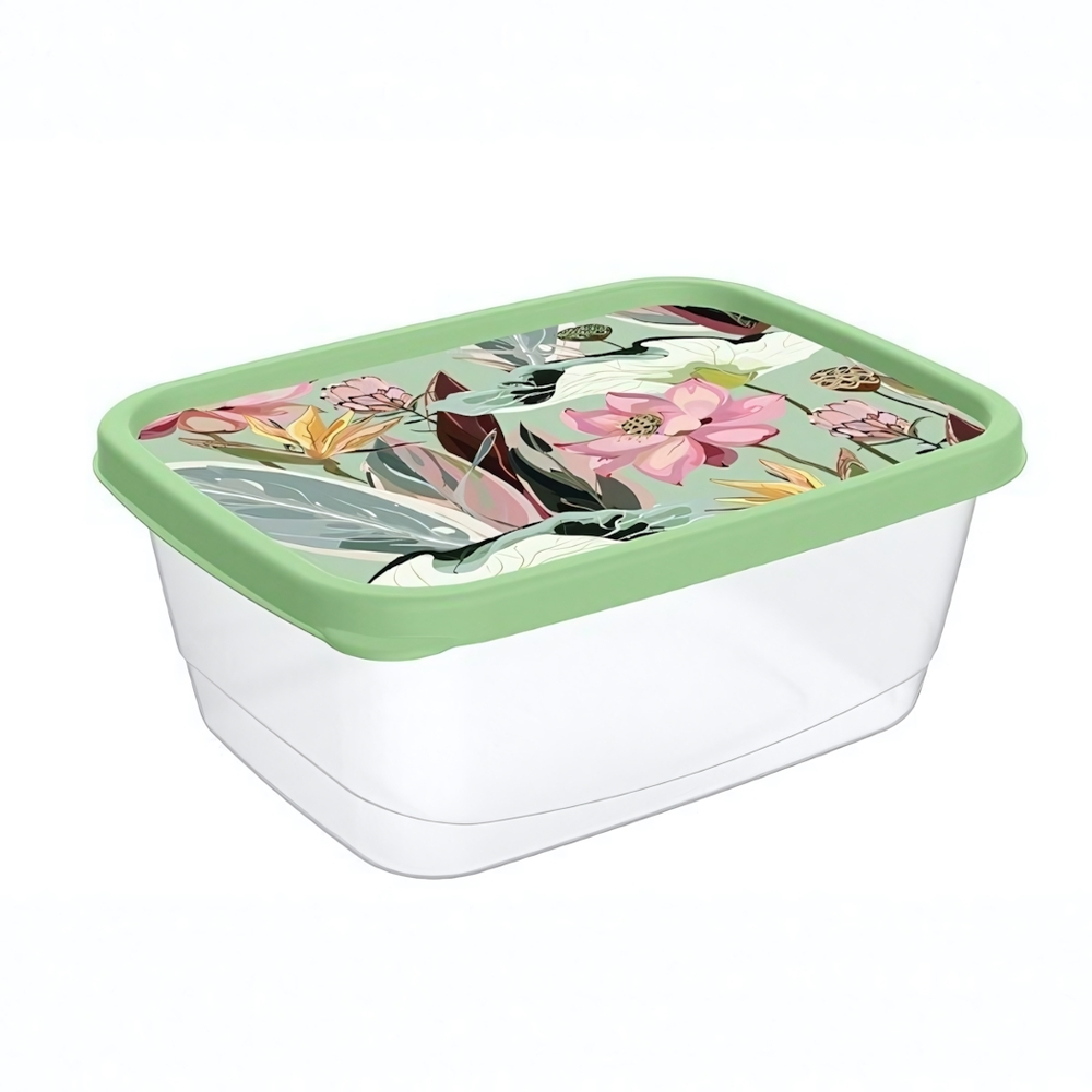 Контейнер для продуктов прямоугольный 0,85л с декором (зеленый)
