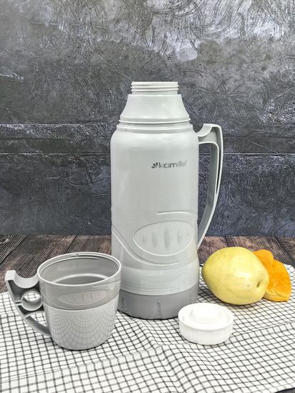 Термос 1,8 л. со стеклянной колбой Kamille KM 2032 пластиковый, 2 чашки