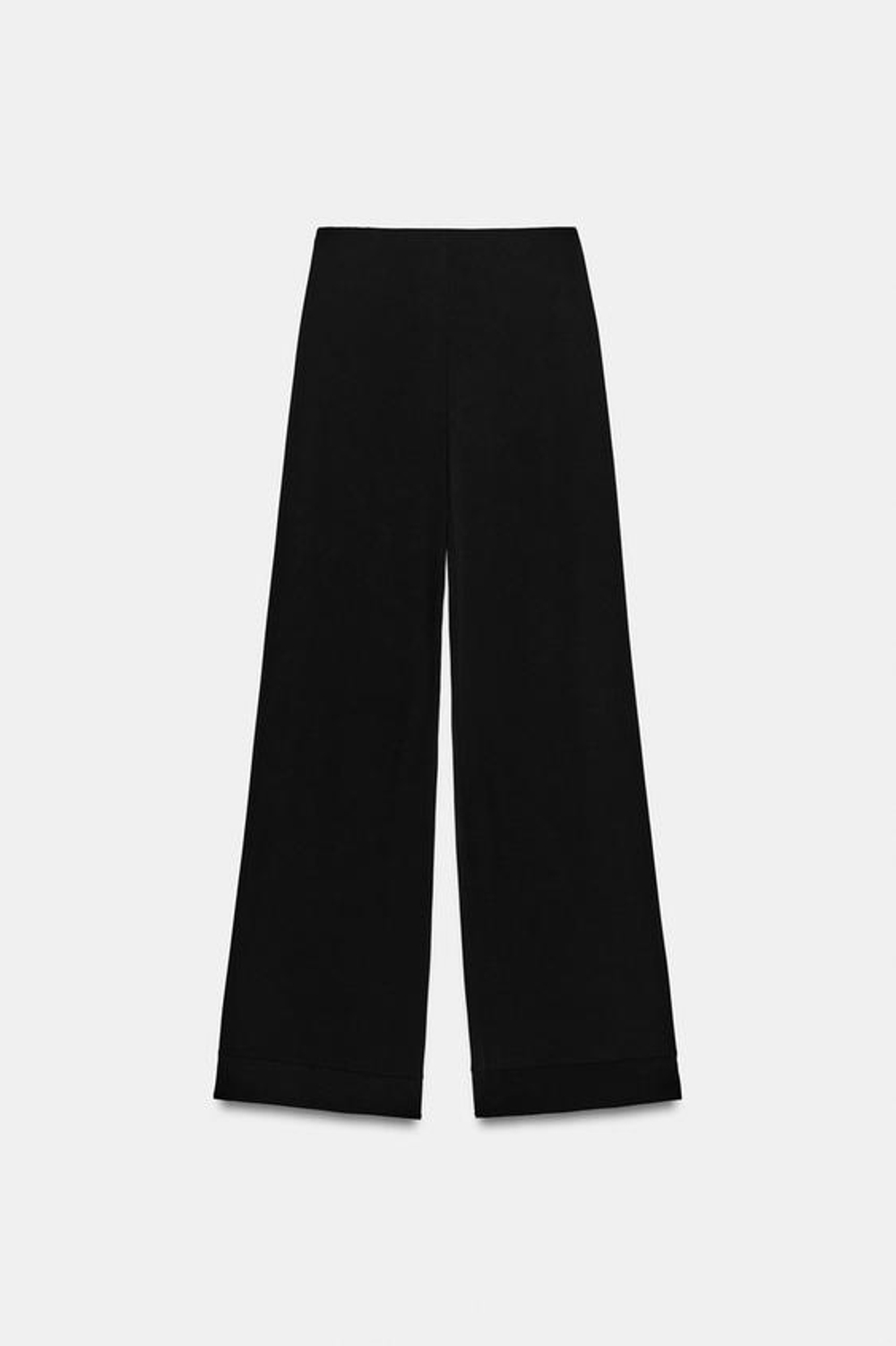 ZARA БРЮКИ ПРЯМОГО КРОЯ ИЗ КРЕПА С РАЗРЕЗАМИ, ЧЕРНЫЙ
