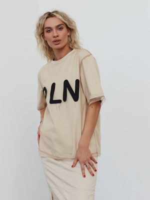 Футболка двойная с сеткой и буквами PLN, бежевый