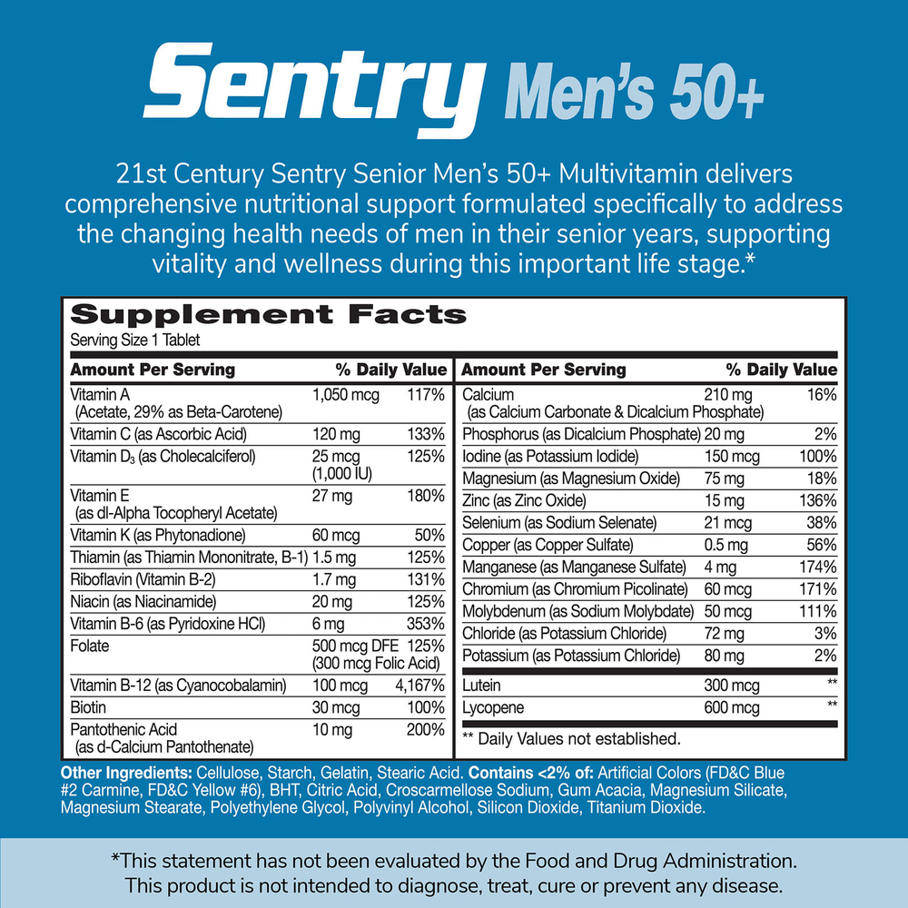 21st Century, Sentry Senior, комплекс витаминов и минералов для мужчин старше 50 лет, 100 таблеток