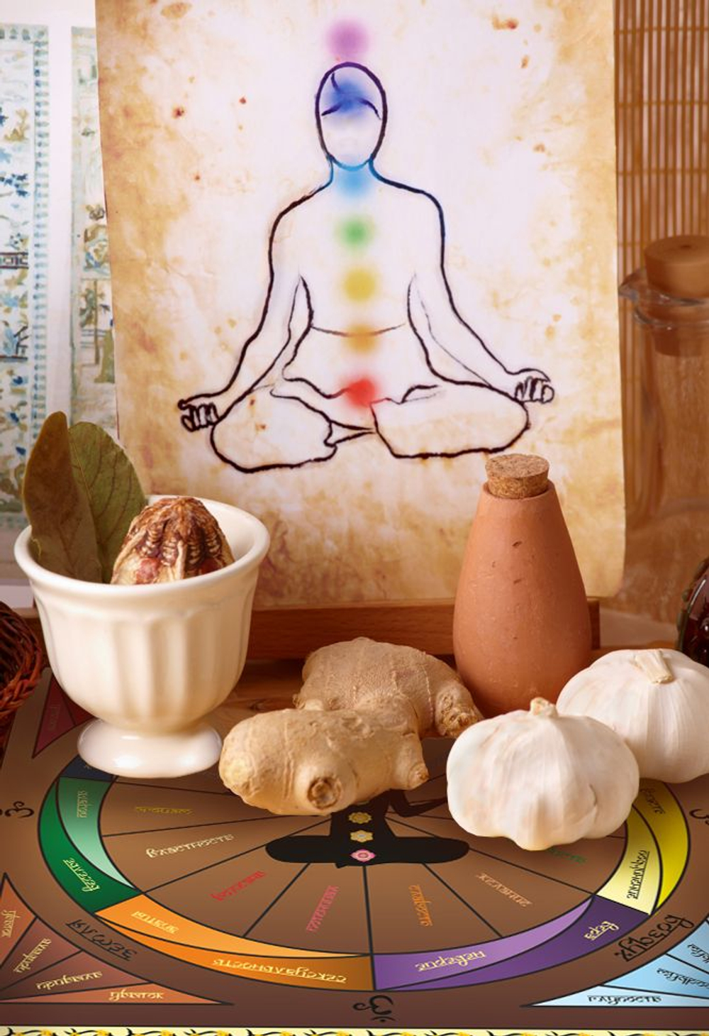 Комплект Чакровая скатерть для работы с маятником + Маятник Голубой опал